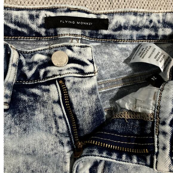 Flying Monkey Super Flare Jeans Women 24"X30" Acid Wash High Rise Distressed - Picture 4 of 11